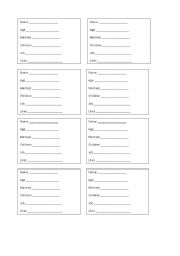 English Worksheet: Oral activity card