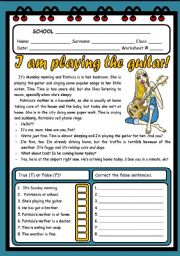 English Worksheet: I AM PLAYING THE GUITAR ( 2 PAGES )