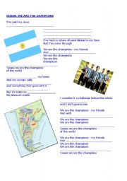 English Worksheet: We are the champions- Queen (worldcup)