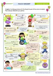 English Worksheet: Dialogue series - Simple Present (all forms)