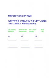 English Worksheet: time prepositions