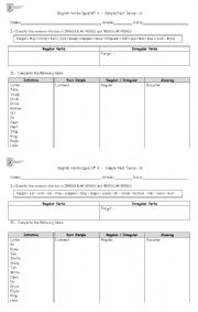 English Worksheet: Regular and Irregular Verbs Quiz