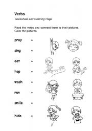 English Worksheet: Verbs or Action Words (worksheet & coloring page)