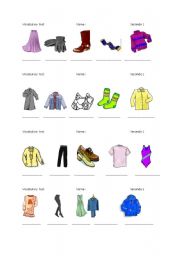 English worksheet: mini test on clothes