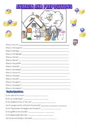 English Worksheet: ANIMALS AND PREPOSITIONS