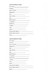 English Worksheet: application form