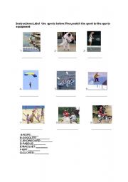 English worksheet: SportS AND Equipments