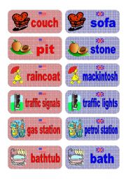 British English vs American English memory game - set 7