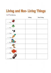 English Worksheet: Living and Non-Living Things
