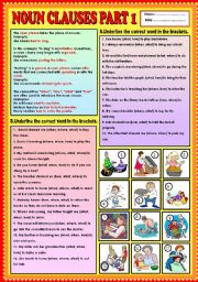 English Worksheet: Noun Clauses part 1 (what, when, how,  and where) + KEY