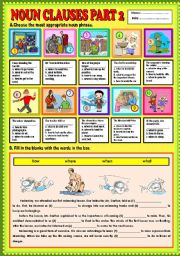 English Worksheet: Noun Clauses part 2 (what, when, how,  and where) + KEY