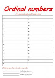 English worksheet: Ordinal Numbers