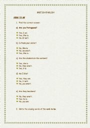 English Worksheet: verb to be 