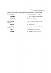 English Worksheet: School Subjects Worksheet