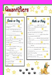 English Worksheet: quantifiers -some, any - much, many