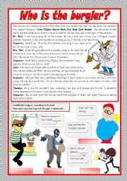 English Worksheet: WHO IS THE BURGLAR?