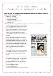 English Worksheet: Producing a Newspaper Article Project
