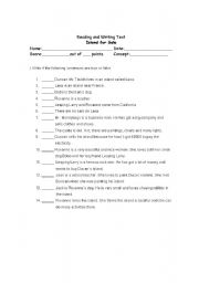 English worksheet: Reading Comprehension Test