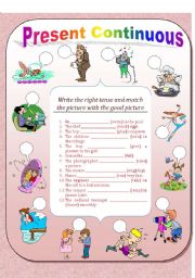 English Worksheet: Present continuous exercice matching with pictures