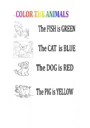 English worksheet: ANIMALS AND COLORS