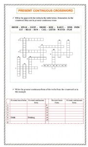 English Worksheet: PRESENT CONTINUOUS CROSSWORD WORKSHEET