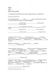 English worksheet: Song: Ode to my family/ Simple Past