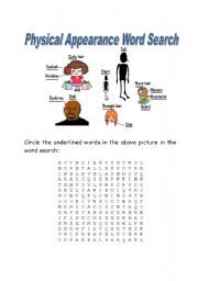 English Worksheet: Physical Appearance word search