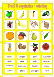 English Worksheet: FRUIT & VEGETABLES - matching