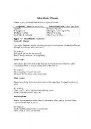 English Worksheet: Subordinate Clauses