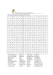 English Worksheet: world cup word search