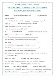English Worksheet: Review exercise- 3 tenses: Present Simple+Progress, Past Simple