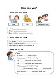 English Worksheet: basic feelings with am - is - are