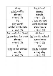 English worksheet: present simple cards