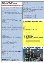 English Worksheet: Never gonna be alone - by Nickelback