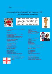 English worksheet: 3 Lions on the Shirt. Classic England World Cup song listening.