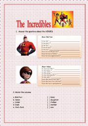 English Worksheet: The Incredibles - movie activity