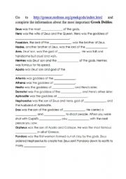 English worksheet: Greek Gods