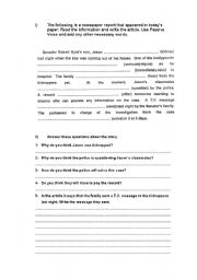 English Worksheet: Newspaper Article (Passive Voice)