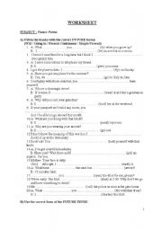English Worksheet: FUTURE TENSES