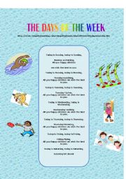 English Worksheet: SONG THE DAYS OF THE WEEK