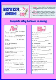 English Worksheet: Between and among