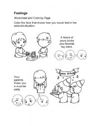 English Worksheet: Feelings (worksheet & coloring page)