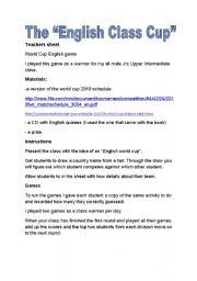English worksheet: a mock world cup challenge