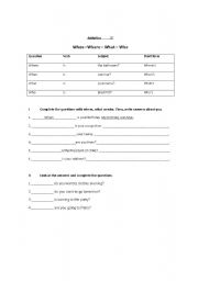 English worksheet: Wh- Questions