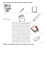 English Worksheet: school objects