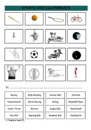 English worksheet: Sports and Equipments