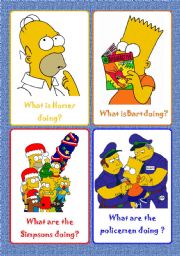 English Worksheet: Present Continuous - 16 Flash-cards [SET 3] - with the Simpsons