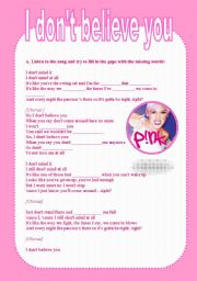 English Worksheet: Listening exercise with PINK