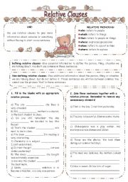 English Worksheet: RELATIVE CLAUSES EXERCISES