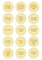 English Worksheet: IDIOMS IN EVERYDAY USE  FUN SPEAKING ACTIVITY  MIX & MATCH CARD GAME  9 PAGES  GOOD FOR ADULTS, TOO!!  FULLY EDITABLE  B&W VERSION INCLUDED!!